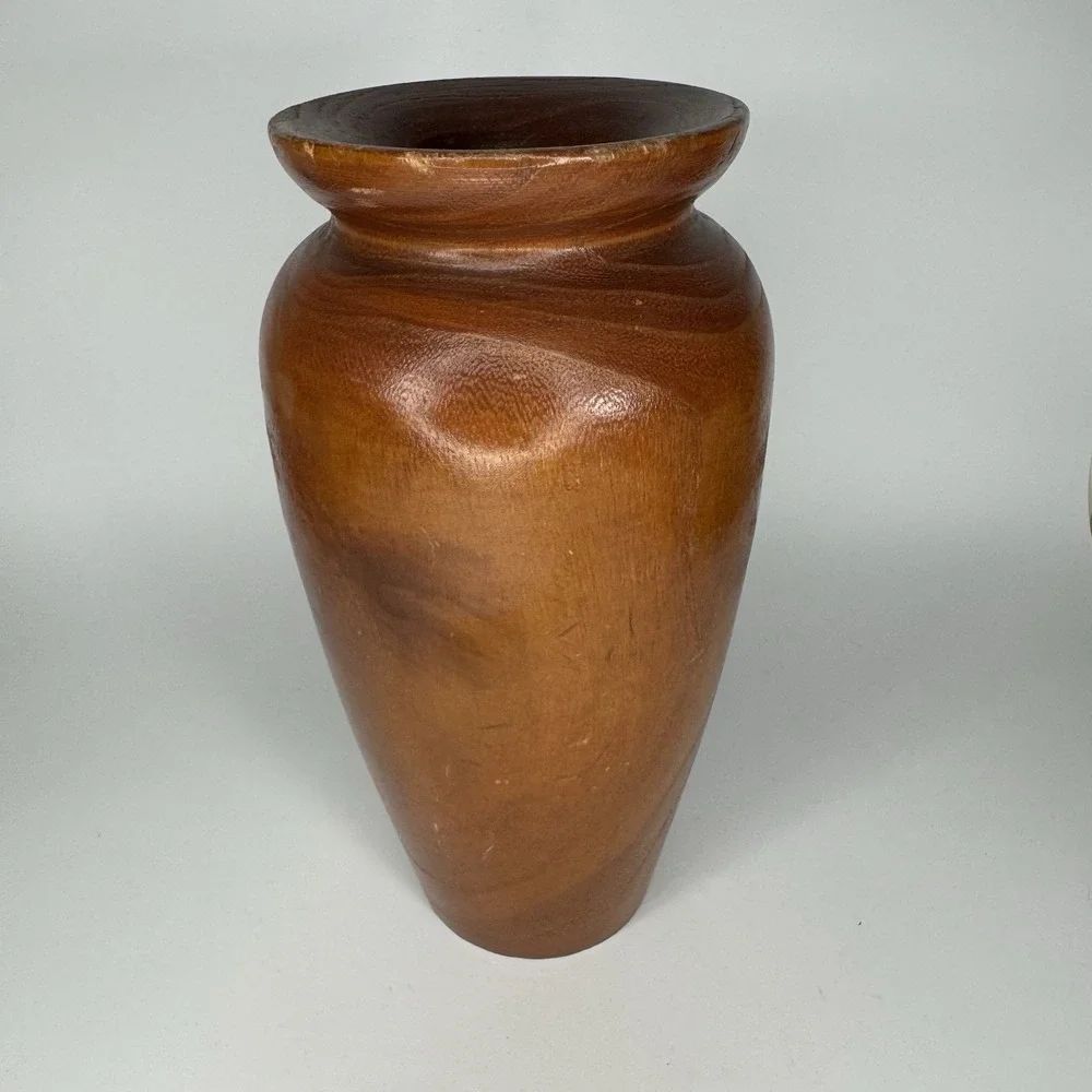Vintage Mid Century Modern Turned‎ Wood Vase Handmade Hardwood MCM